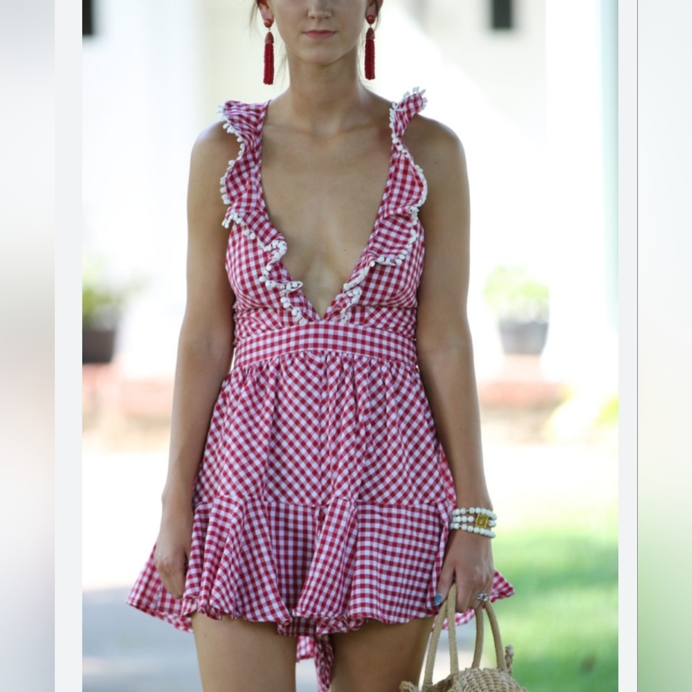 Red Gingham Ruffle Dress - Picture 2 of 5